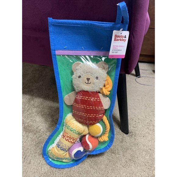 Boots & Barkley Extra Small/Small Stocking & Dog Toy Set - Bear Balls Rope Bone - Picture 1 of 5